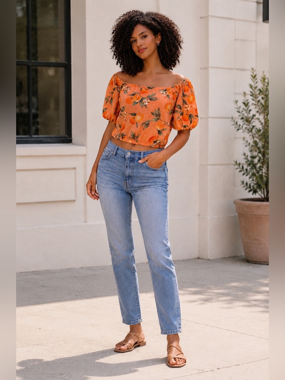 LOFT Orange Fruit Print Crop Top L NWT Cotton Cottagecore Summer Blouse